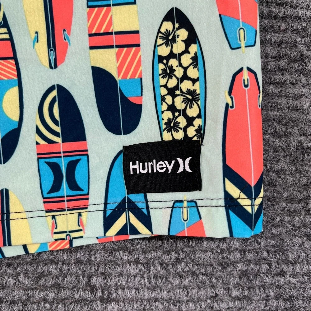 Hurley Board Shorts Boys XXL Surfboard Print Drawstring Swim Trunks Beachwear